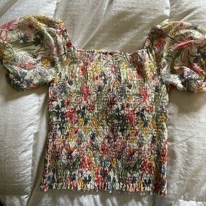 Anthropologie Smocked Puff Sleeve Top